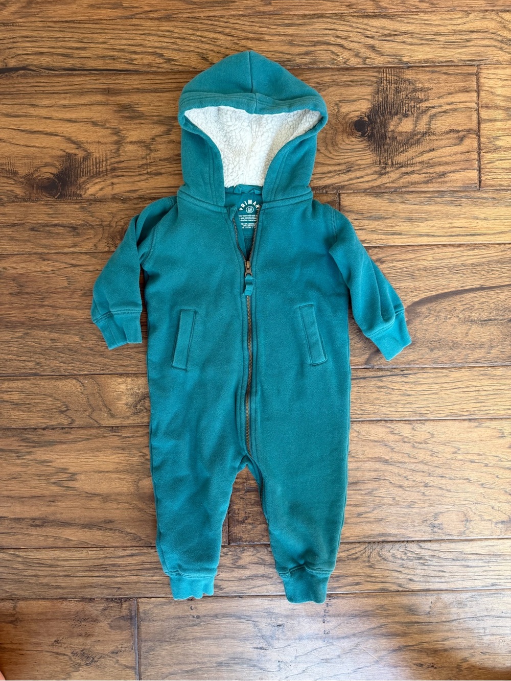 Primary Cozy Fleece Hooded One-Piece Romper